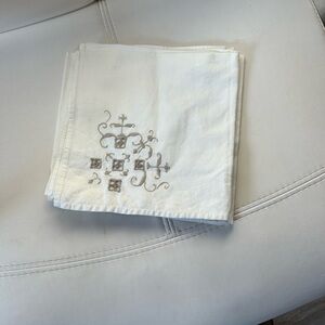 4/$50 beige cross stitch vintage Embroidered White Napkins set of 5